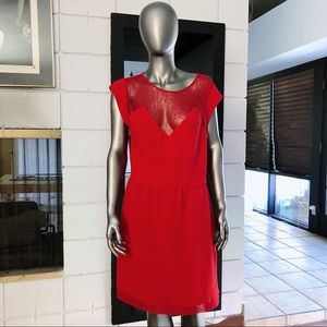 THE KOOPLES Lace Yoke Embossed Dress RED L